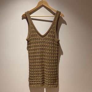 Miou Muse Elegant Knit Tank Top/Mini Dress  - Green/Brown (Hazel)